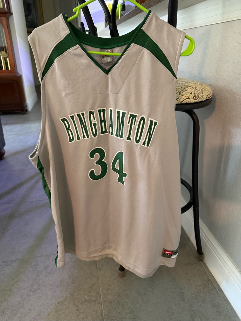 Nike Binghamton Basketball Jersey in Gray and Green - #34